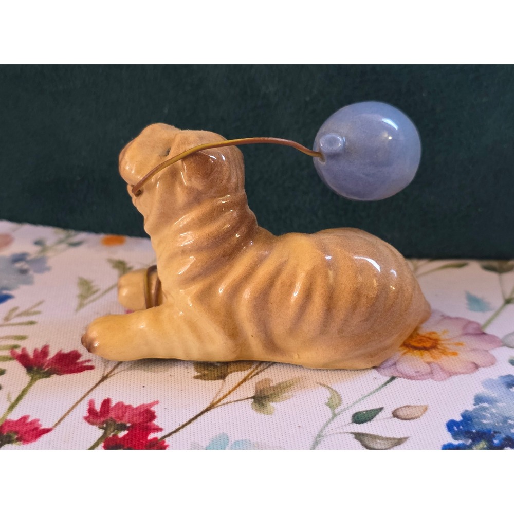Unbranded Shar-Pei Puppy Figurine Small Tan Blue Fair Condition 1980s Vintage - Picture 3 of 6